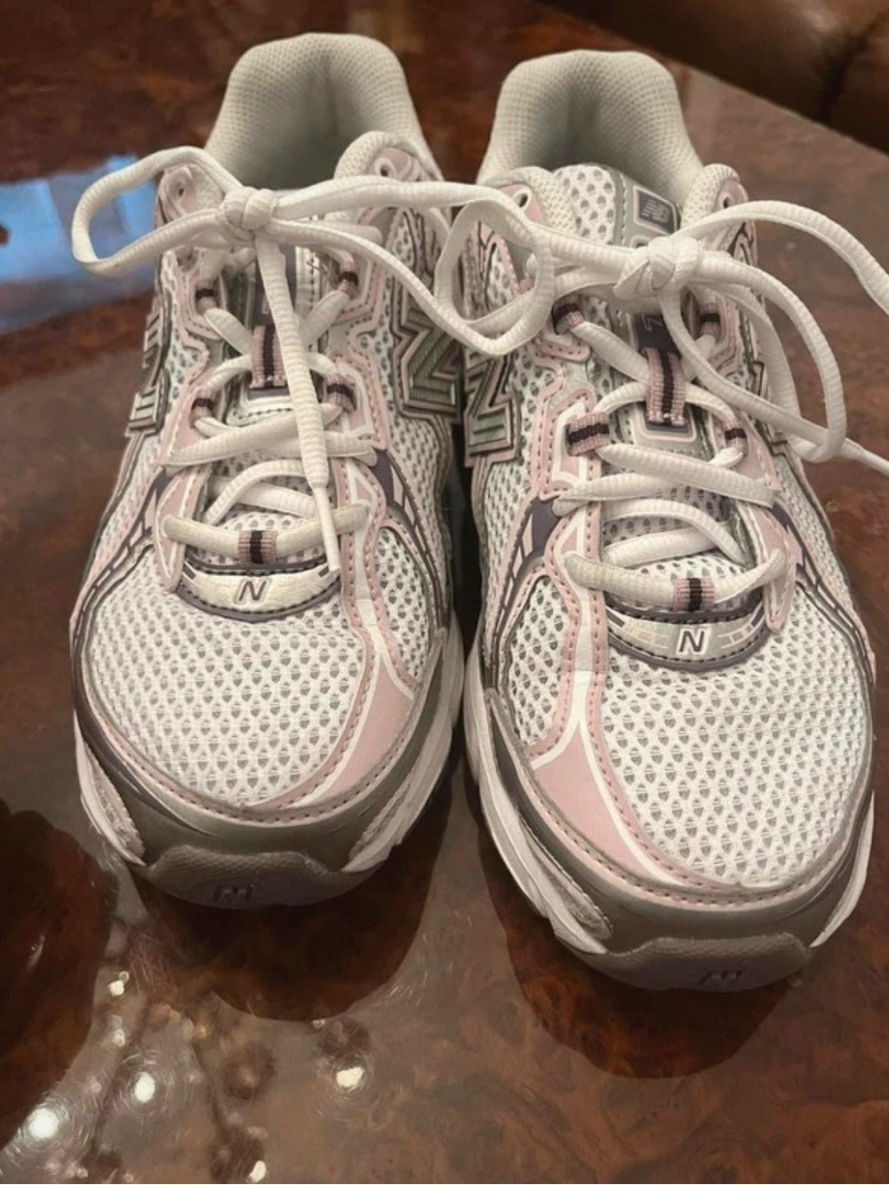 New Balance White, Light Pink & Gray Athletic Sneakers